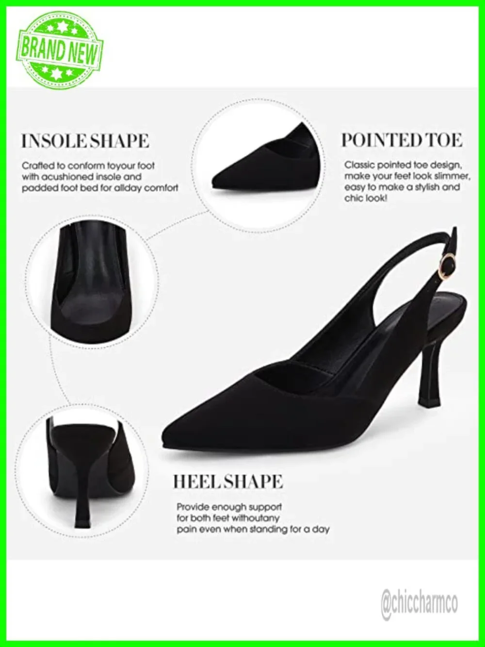 Faux Leather Slingback Kitten Heels Pumps Shoes Closed Toe Wedding Party Dress